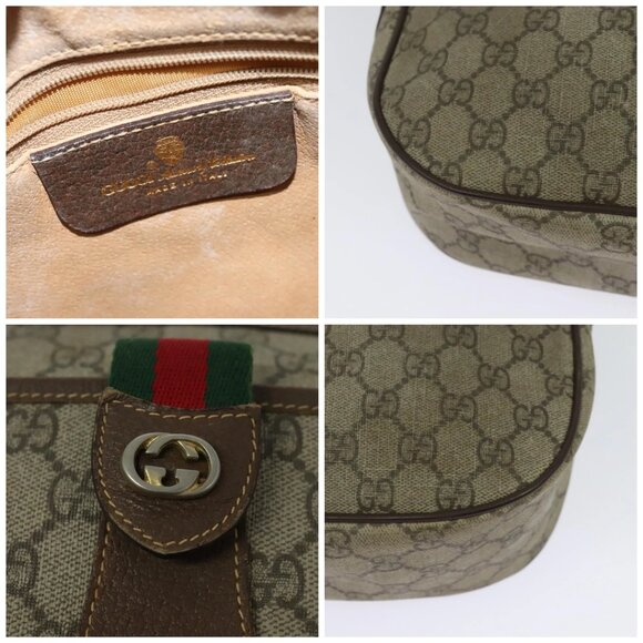 GUCCI GG Supreme Web Sherry Line Bag PVC Beige Gold - Picture 12 of 16